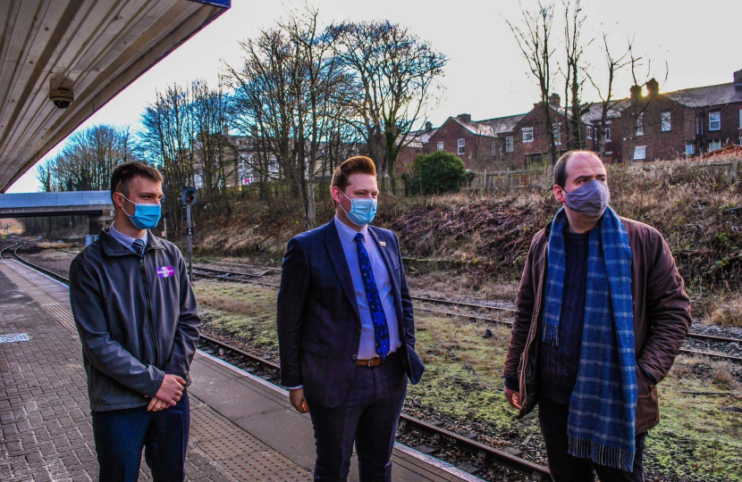 Luke Allan Holmes with former Cabinet Minister, Rt Hon Richard Holden MP, at Bishop Auckland Railway Station